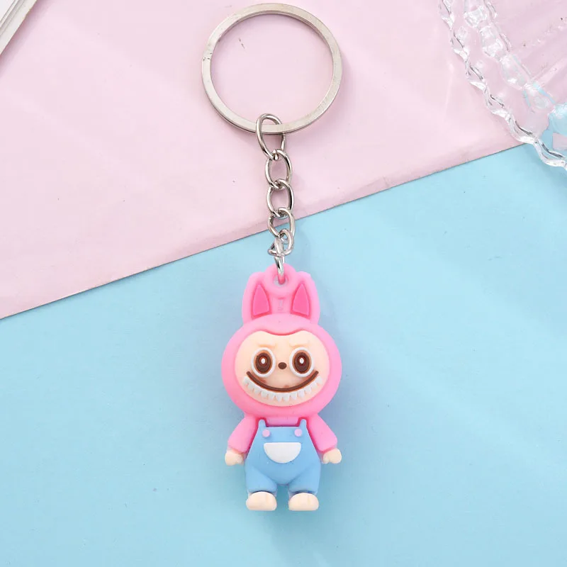 Mini Labubu Doll Keychain Charm Cute Tiny Anime Figure Original Small Monsters Keyring Surprise Gift