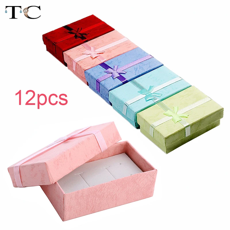 

12pcs/lot Assorted Colors Ring Necklace Set Box Trinket Box Necklace Case Earrings Holder 5*8 Packaging Gift Box