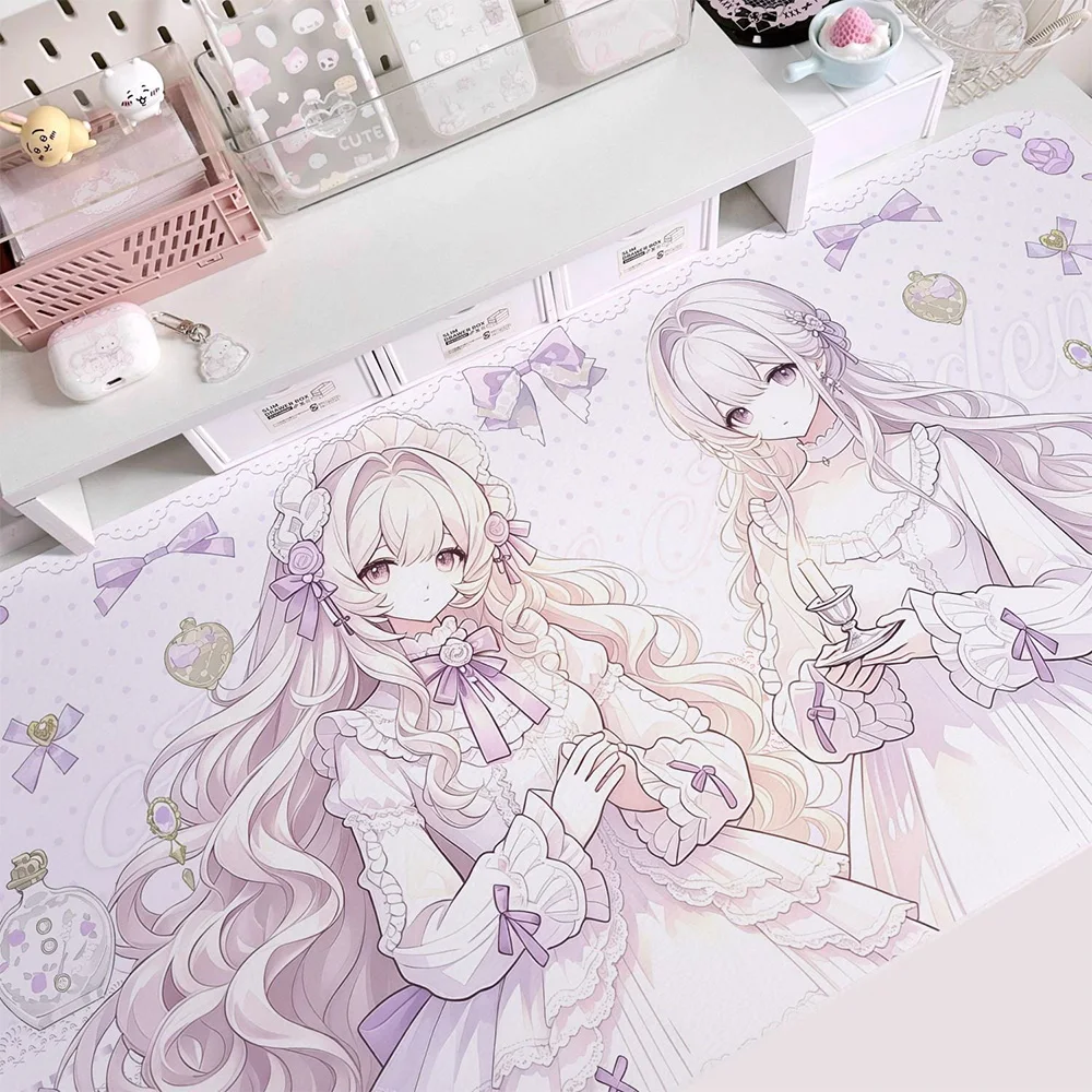 Korean Ins Anime Princess Pink Bow Y2K Leather Mouse Pad Gamer Mousepad Office PU Leather Mouse Mats Desktop Computer Desk Pad