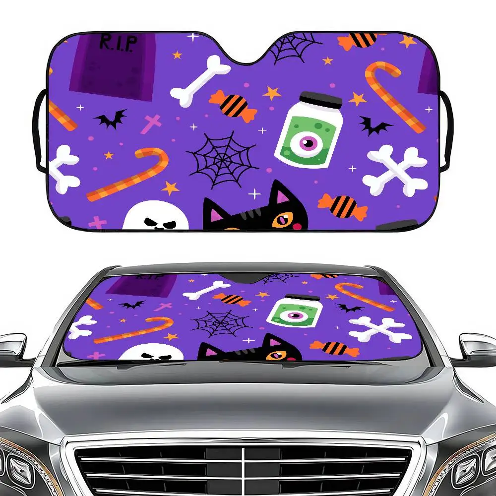 

Halloween Cartoon (Ghosts/Pumpkins) Custom Aluminum Foil Car Windshield Sunshade - Sunscreen Curtain