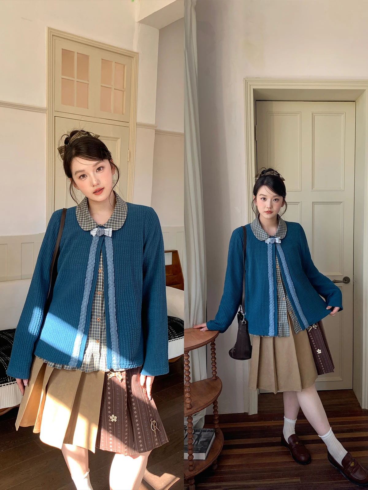 

Синий женский кардиган оверсайз свободного кроя для осени, повседневный, в стиле кэжуал, больших размеров, с принтом «Едят сыра»