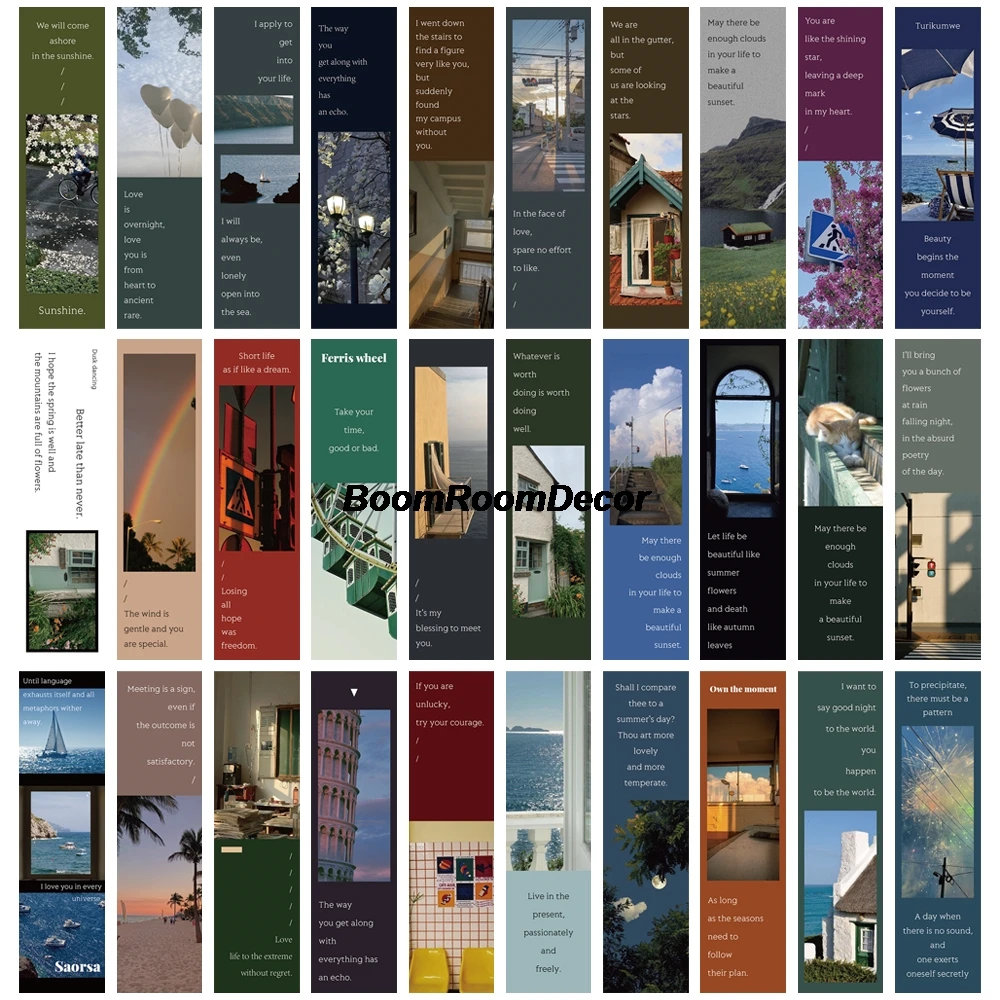 30PCS Reading Landscape bookmarks Photography Prints Retro Minimalist Books Canvas Space With Decor Office Creative Painting