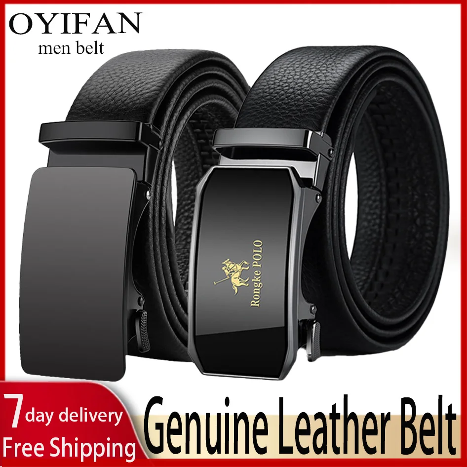 Ceinture en cuir véritable pour hommes Ceinture d'affaires pour hommes Ceinture réglable automatique Style créateur de mode