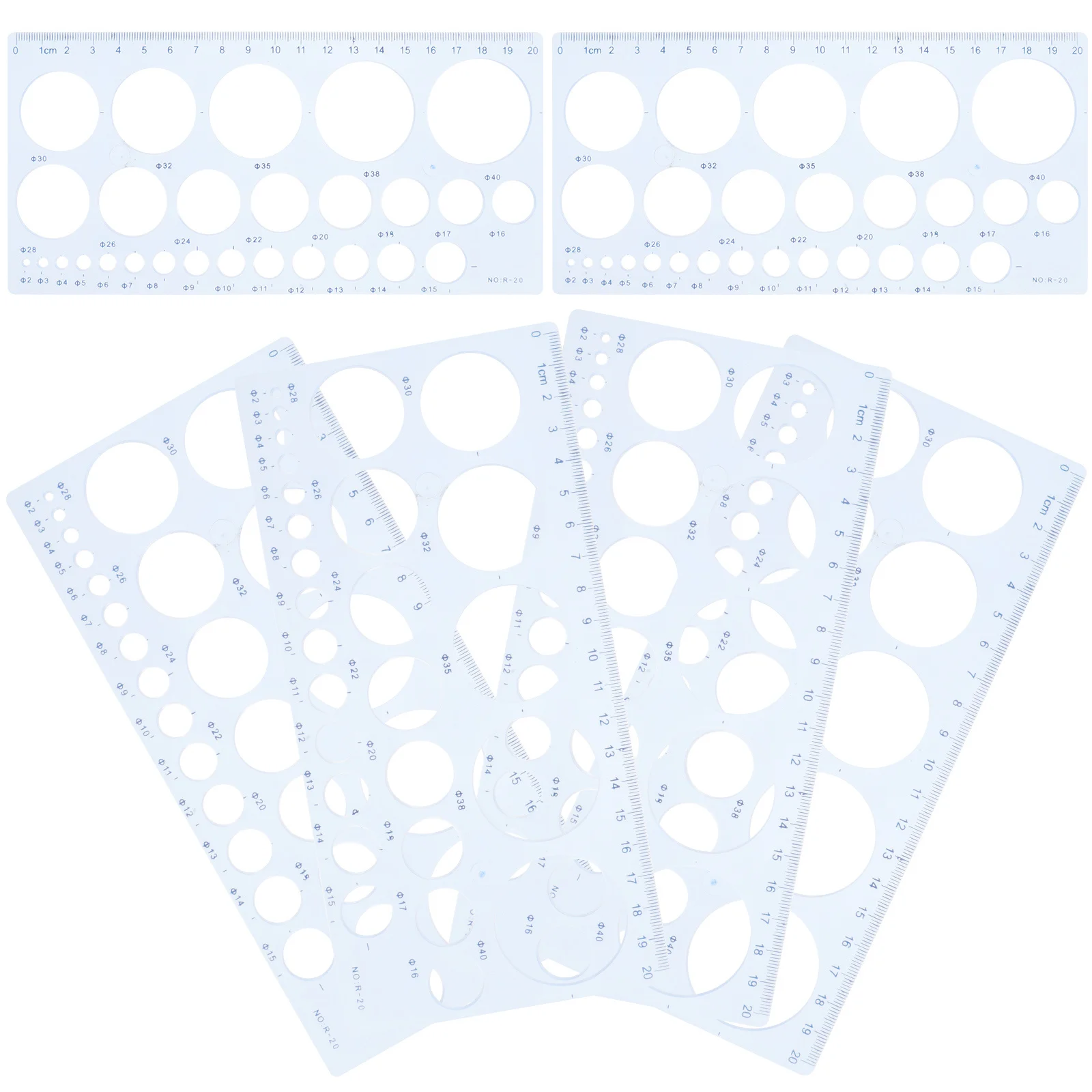 

6Pcs Circular Hole Rulers Plastic Drawing Template Stencils Lightweight for Architecture Art School Use