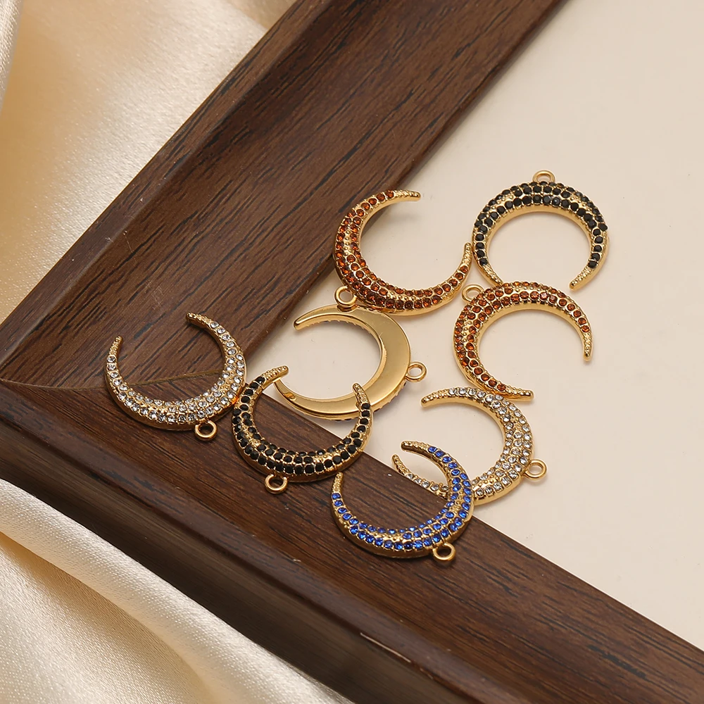 4 Stück Edelstahl-Zirkon-Mond-Anhänger für DIY Trendige Ohrringe, Armbänder und Halsketten, Schmuckzubehör für Damen – Detail 5