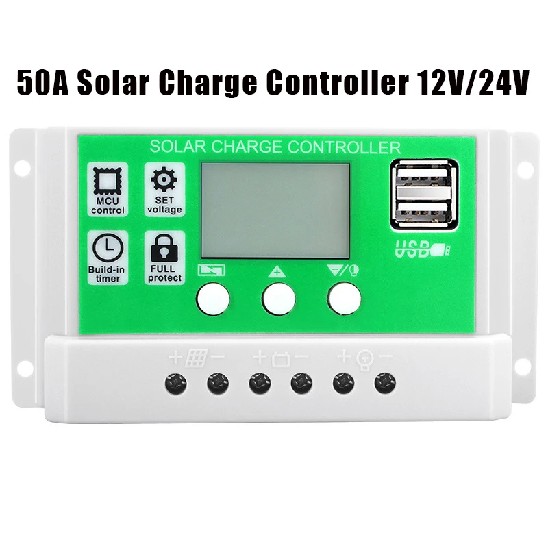 60A Solar Panel Charge Controller 12V 24V PWM Display LCD MPPT 10A 20A 30A Automotive Battery Charger Regulator USB Output 5V