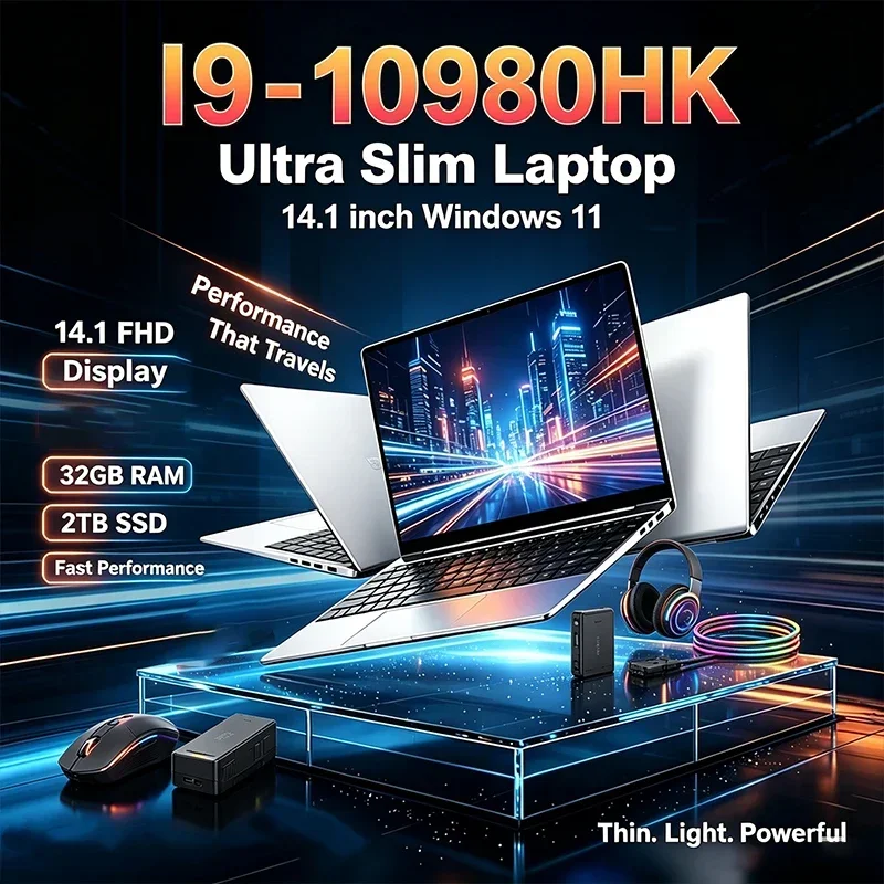 14.1 Inch FHD IPS Notebook 120Hz Refresh Rate Intel I9-10980HK 32GB 2TB SSD Backlit Keyboard Long Lasting Battery