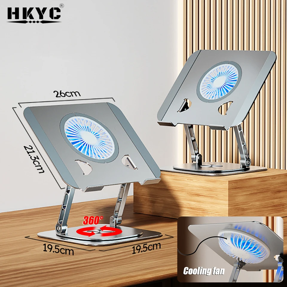 HKYC Laptop Cooling Stand Gaming Notebook Cooler 360 Rotation Multi-Angle Height Adjustable Notebook Stand with Cooling Fan