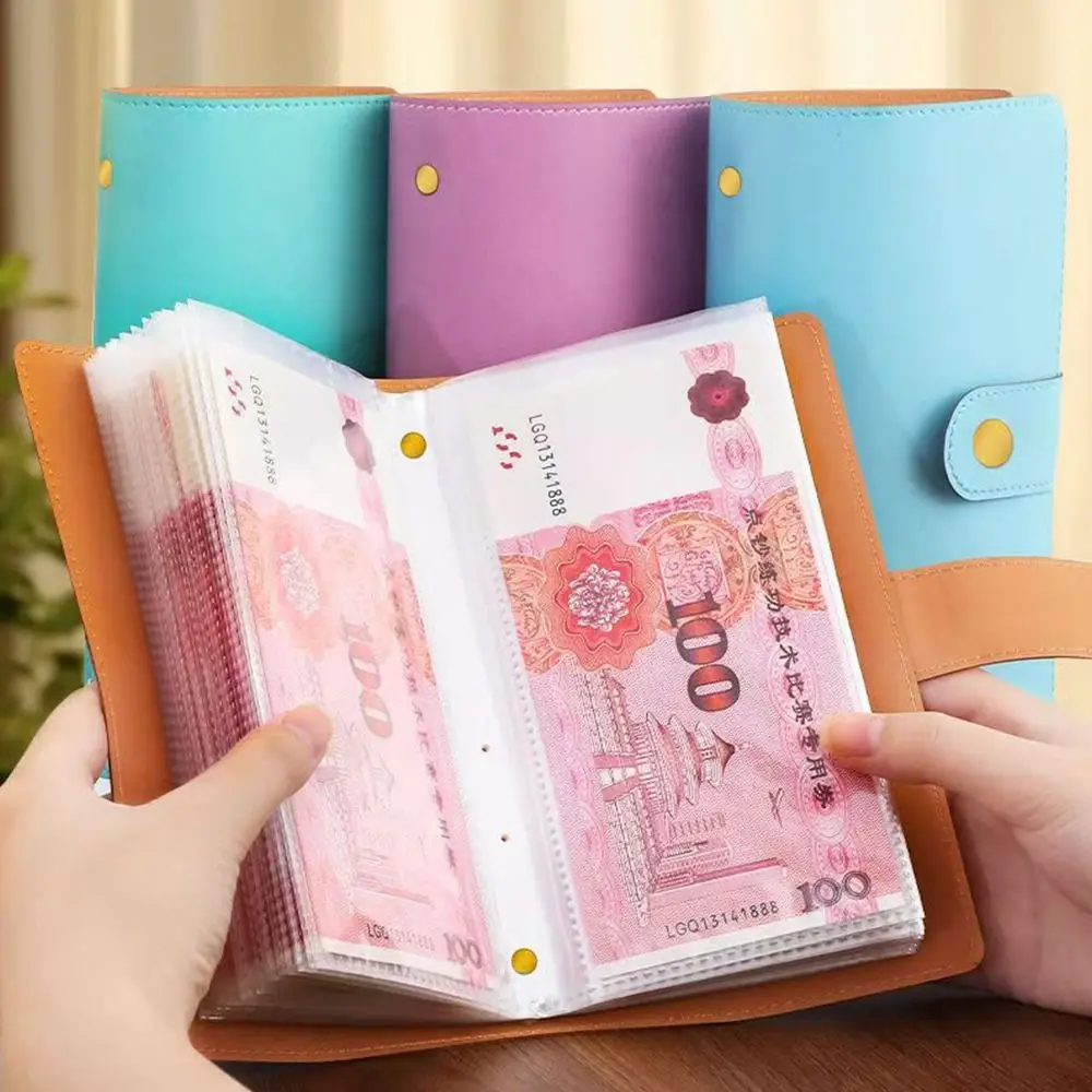 Save Money 100 Envelopes Money Saving Challeng Large Capacity PU Mini Binder Savings Challenge Waterproof Reusable Budget Binder