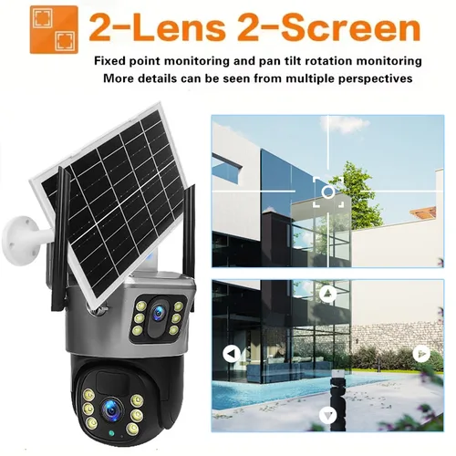 Imagen 2 del producto Cámara Solar AOV de 6MP 4K con Wifi, Grabación 7/24, Cámara de Vigilancia Inalámbrica para Exteriores, Lente Dual, 365 Días en Espera, Seguridad para el Hogar, ICSEE