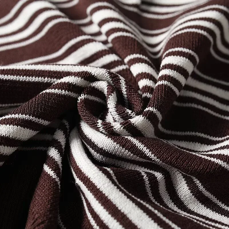 

Retro Striped Short Sleeve T-Shirt for Women, Lapel Collar Casual Commuter Tee (68 characters)