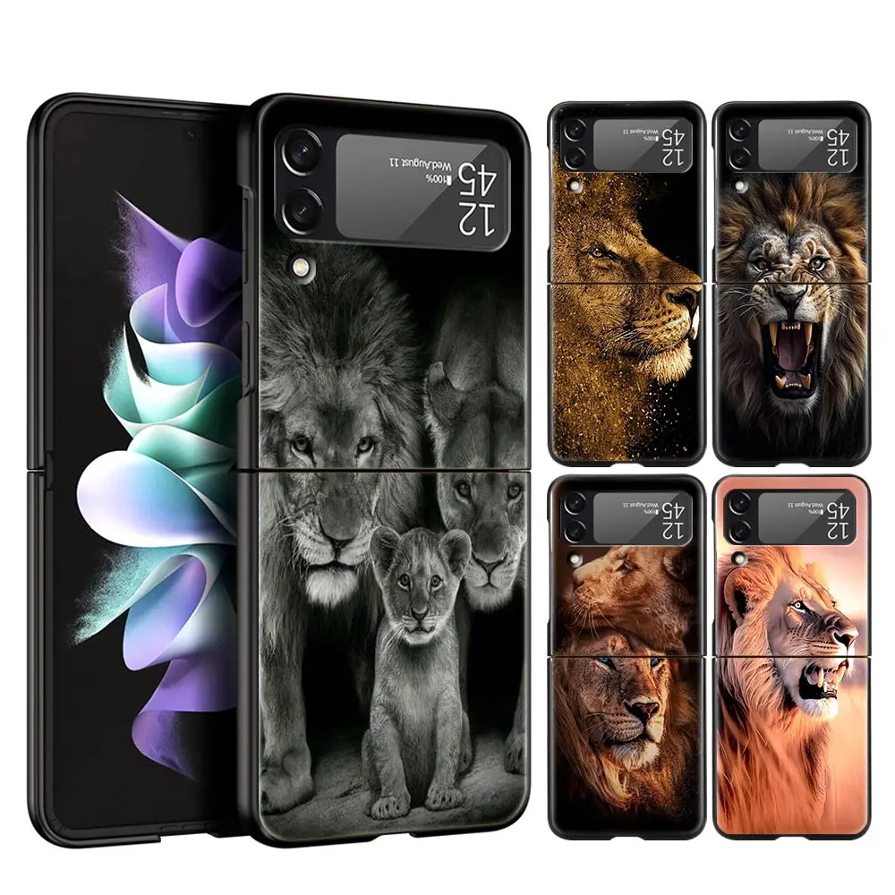 Funda rígida para teléfono Samsung Galaxy Z Flip 7 6 5 4, funda negra para Galaxy Z Flip 3, plegable, a prueba de golpes, Lion Alpha Male Cub Bag