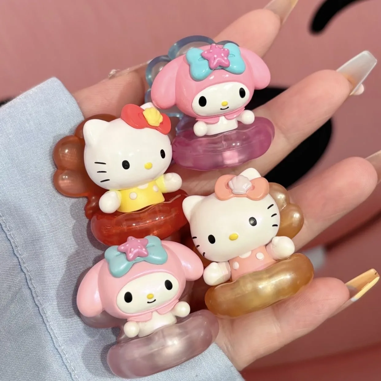 Sanrio-caja ciega de frijol de la serie Pearl Shell, adorno de figura de escritorio de tendencia Kuromi Hangyodon, muñeca Hellokitty, regalo de cumpleaños para niños