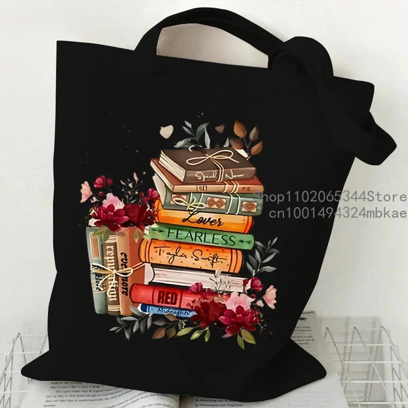 Just A Girl Who Loves Books Canvas Tote Bag Women Reusable Shopper Bag Vintage Rose Books Fashion Read Lover Shoulder Handbags