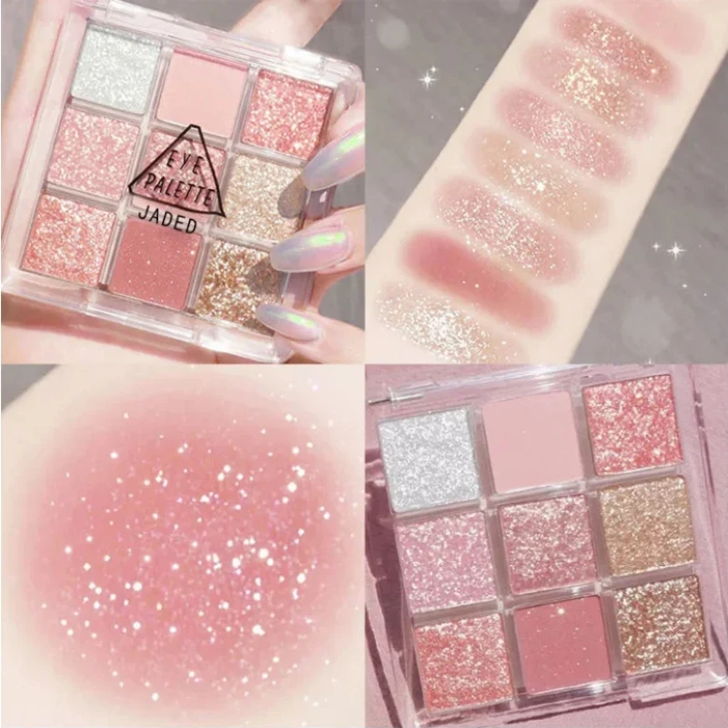 9 Kleuren Glitter Oogschaduw Palet Roze Parelwitte Oogschaduw Palet Koreaans Charmant Oogmake-Up Palet Glanzende Oogschaduw Oogpigmenten