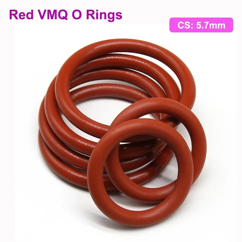 5Pcs Red VMQ O Ring Gasket CS 5.7mm OD 40 ~ 175mm Food Grade Waterproof Washer Silicone Rubber Insulate Round O Shape Seal