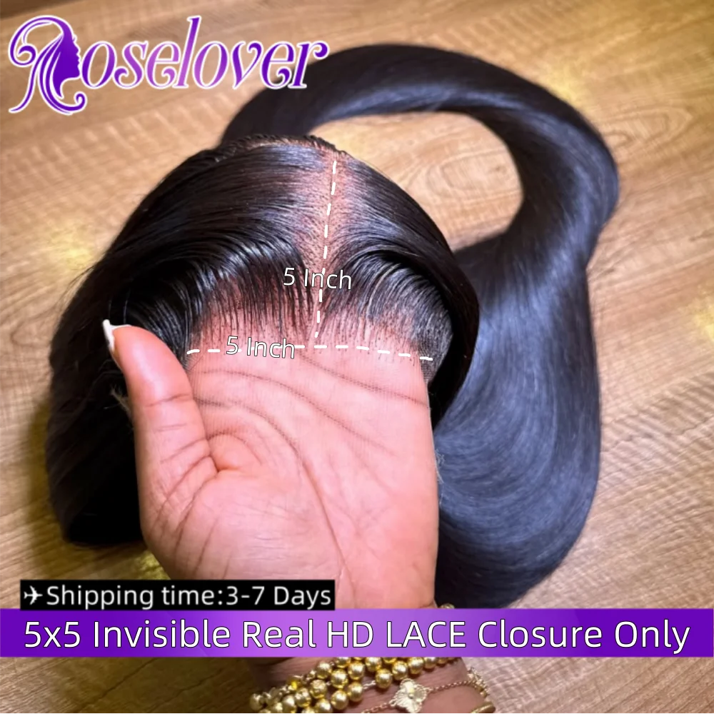 

ROSELOVER 5X5 Невидимая HD кружевная застежка Только прямые 100% человеческие волосы Фронтальное кружево Только отбеливаемые узлы Предварительно выщипанные для женщин
