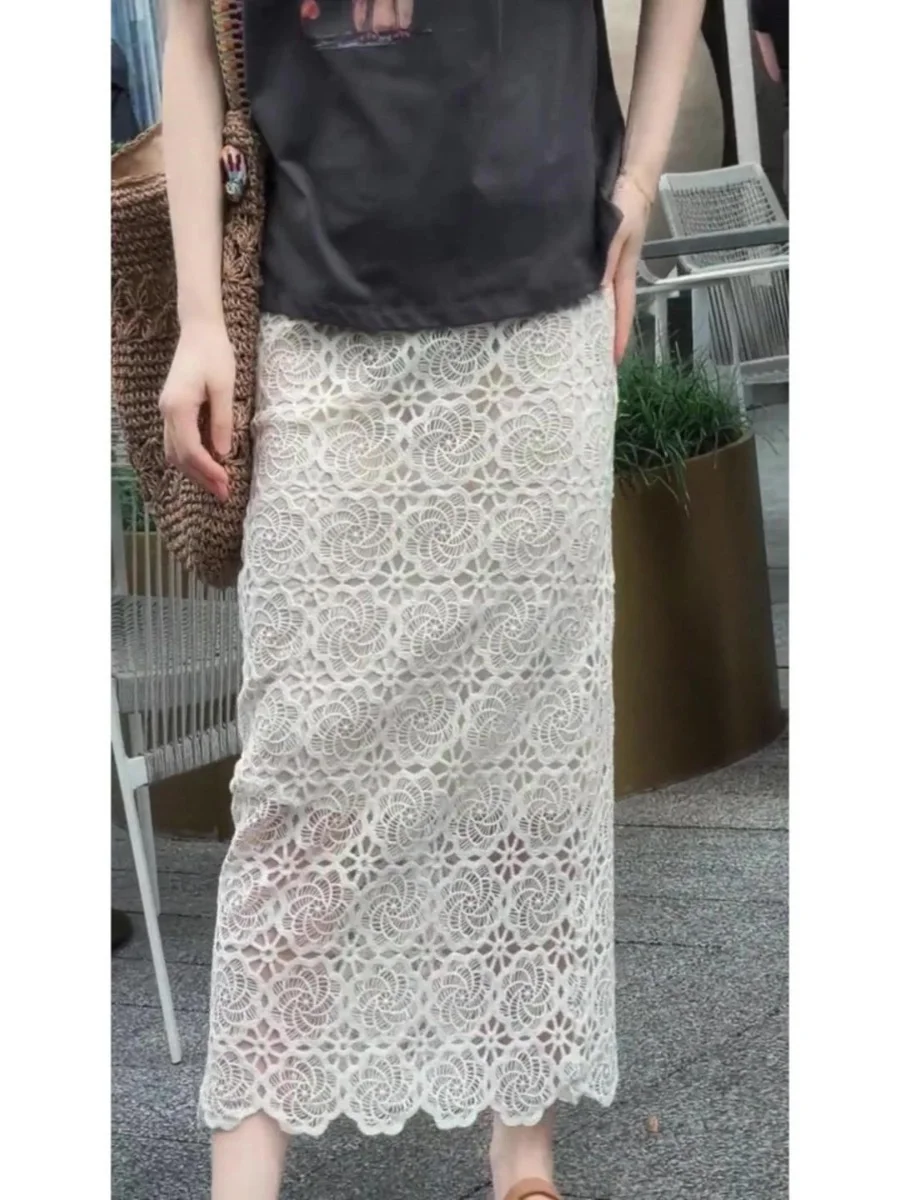 

Романтическая кружевная ажурная женская юбка, весенний новый дизайн, уникальная персональная белая облегающая юбка с высокой талией