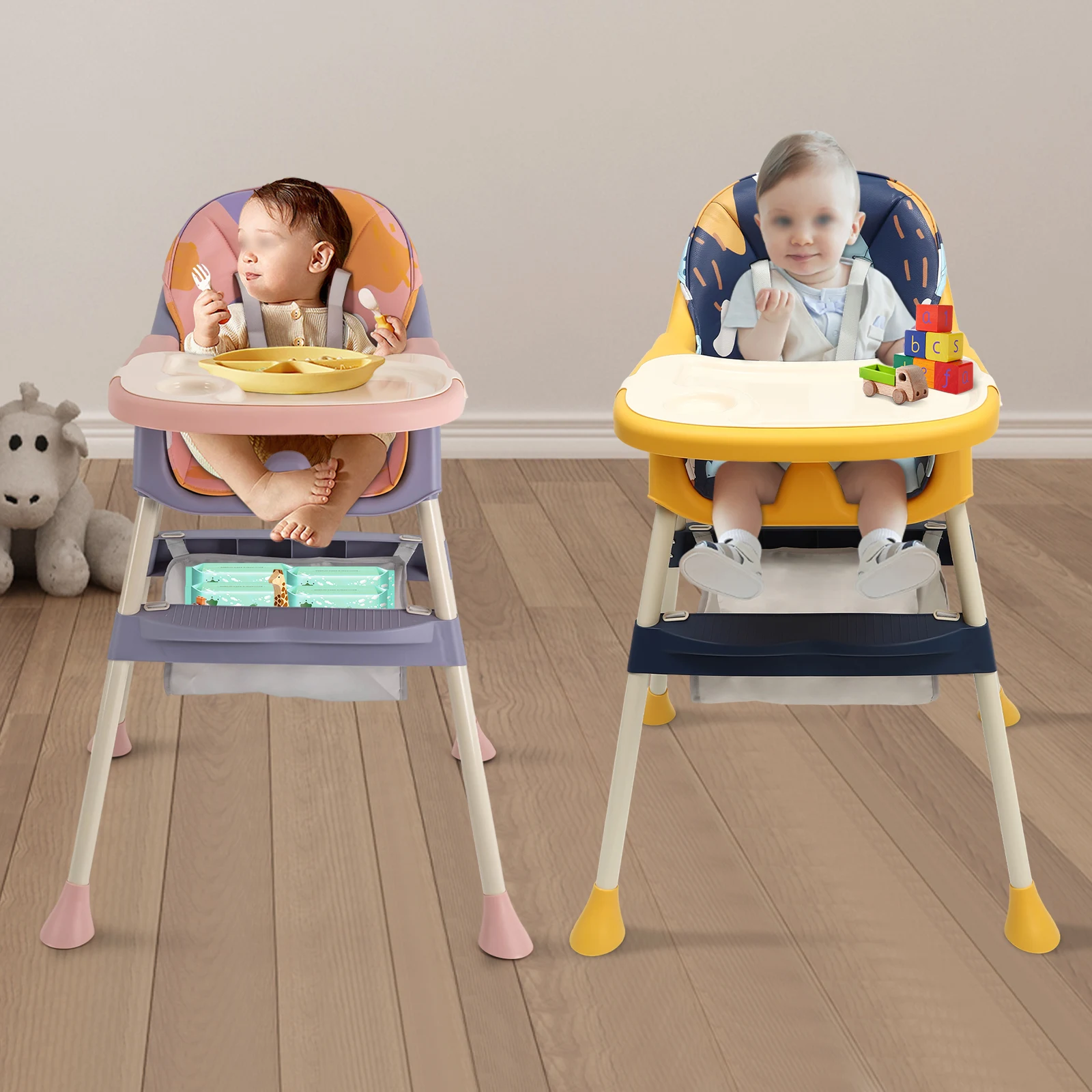 4-in-1 High Chair Baby Chair Foldable Children's High Chair Portable Baby Seat Compact Booster High Chair with Strap Travel Seat