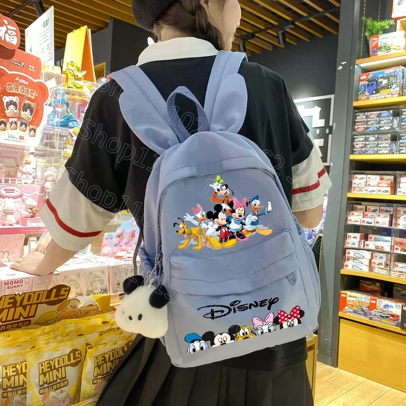 Minnie Mickey Mouse Rabbit Ears Backpack Women Disney Bags Anime Movie Character Pattern Backpacks Large Capacity Portable Bag