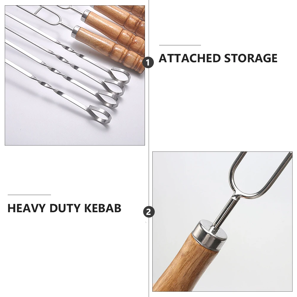 

10pcs Stainless Steel Skewer Wood H BBQ Grilling Tool Meat Stick Durable AntiRust Kitchen Barbecue Outdoor Party