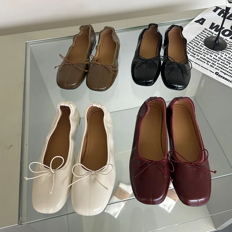 New Spring Autumn Female Ballet Flats Women Flat Slip On Dance Shoes Fashion Round Toe Butterfly-Knot Soft Ladies Shoes