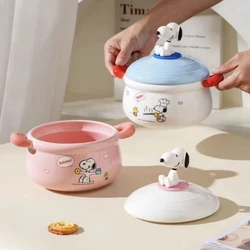 Cartoon Snoopy model doll cute ceramic bowl with lid Kawaii kitchen tableware supplies large capacity instant noodle salad bowl