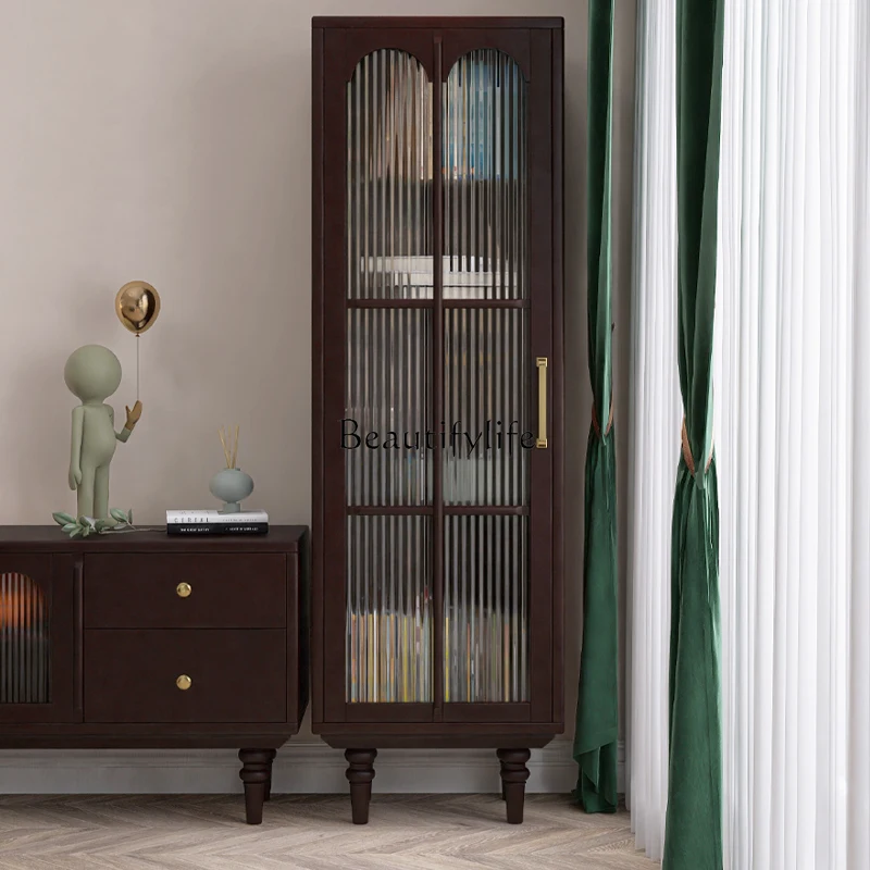 

French Style Pure Solid Wood Bookshelf Simple American Style Large Capacity Storage Wine Cabinet