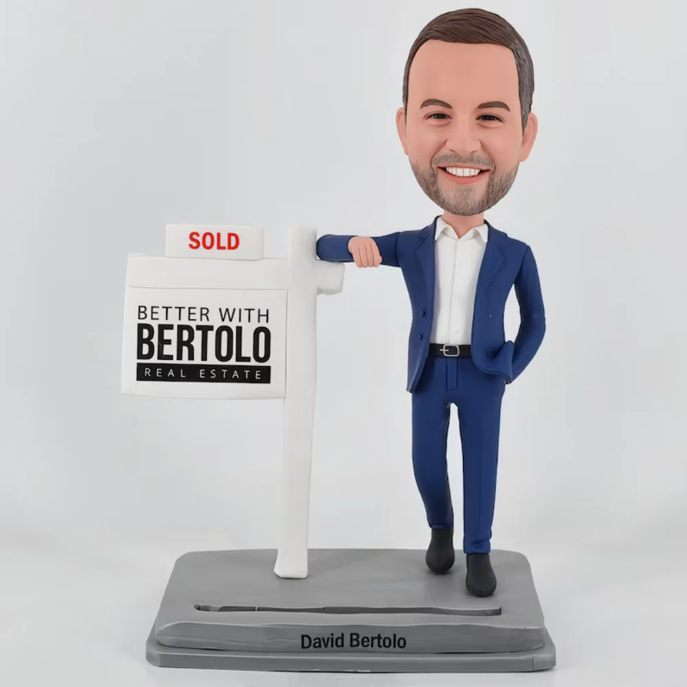 Custom Bobblehead Real Estate Agent - Personalized Realtor SOLD Sign | Better With Bertolo Closing Gift