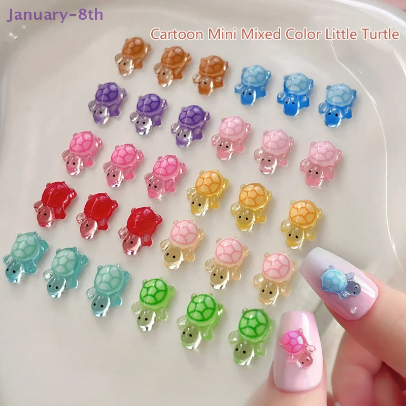 10/30 Pcs Mixed Nail Art Resin Cartoon Little Turtle Series Charms Rhinestones DIY Craft For Nail 3D Decorations Jewelry