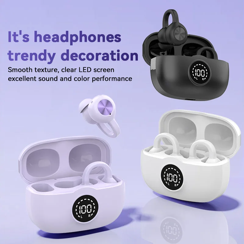 K70 Ear Clip Bluetooth 5.3 Earbuds 4-Mic ENC Clear Call Hi-Res Audio Comfort Open Ear Wireless Headset