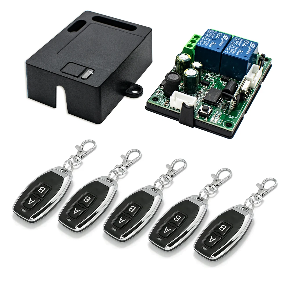 Controle Remoto Sem Fio Universal 433MHz AC220V 2CH com Receptor e Transmissor RF para Controle Universal de Portões e Garagens
