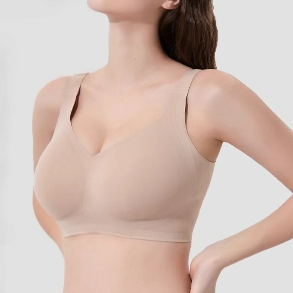 

No Trace Comfortable No Steel Ring Bras Thin Adjustable Large Chest Small Full Cup Top Support Breathable Gathered