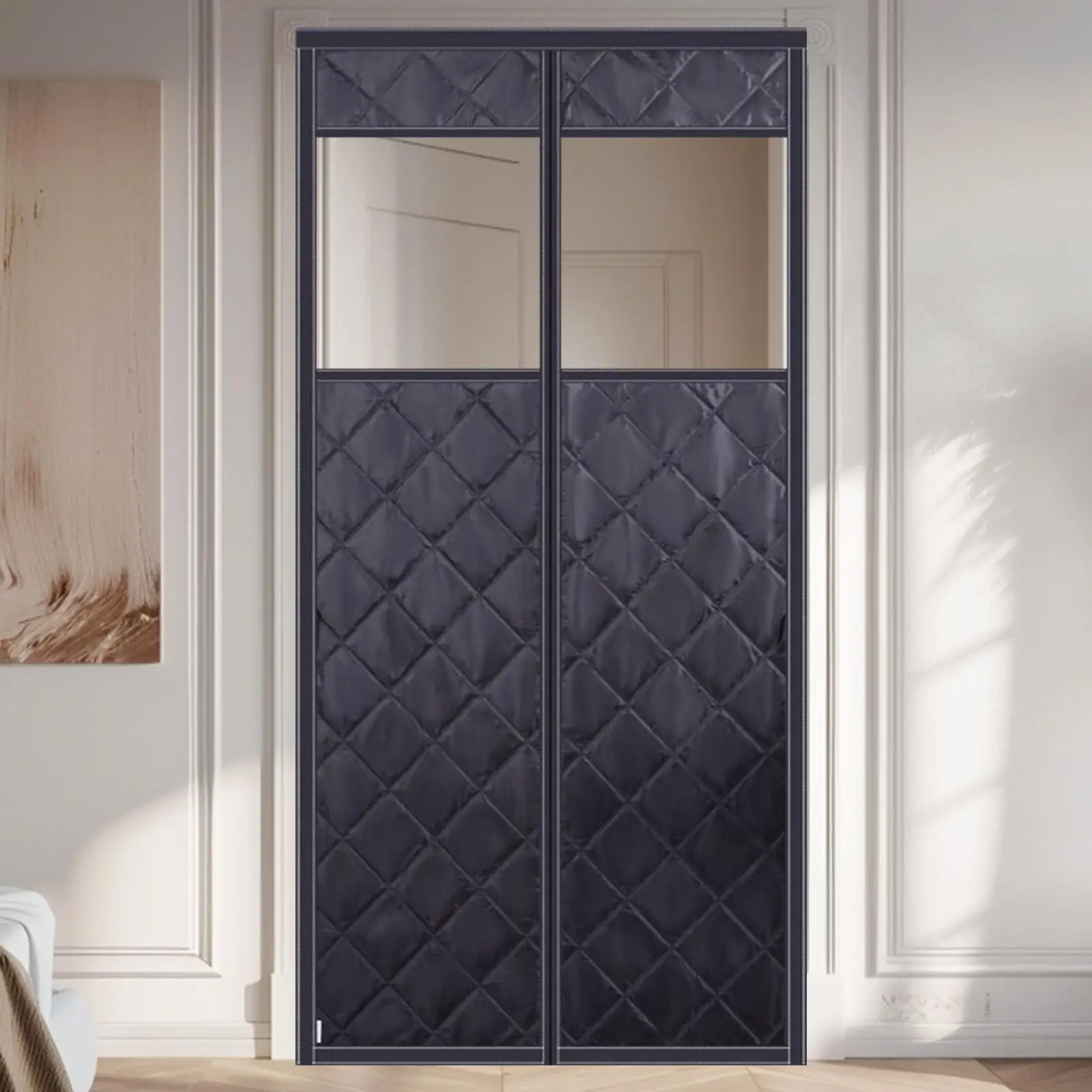 Temporary Thicker Door Insulation Cover Winter Layered Door Thermal Cover Windproof Door Curtain Door Screen with Clear Window