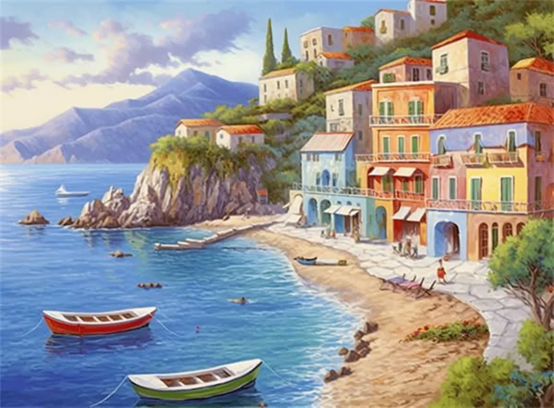 

Puzzles for Adults 200 300 Pieces Jigsaw Puzzles Romantic Sunset Beach Coastal Town Formation Wooden Family Room Decorations
