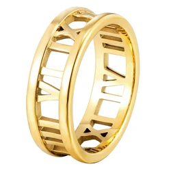 New Hand Jewelry Hollow Roman Numerals Stainless Steel Gold Color Fashion Ring Lady Anniversary Gift