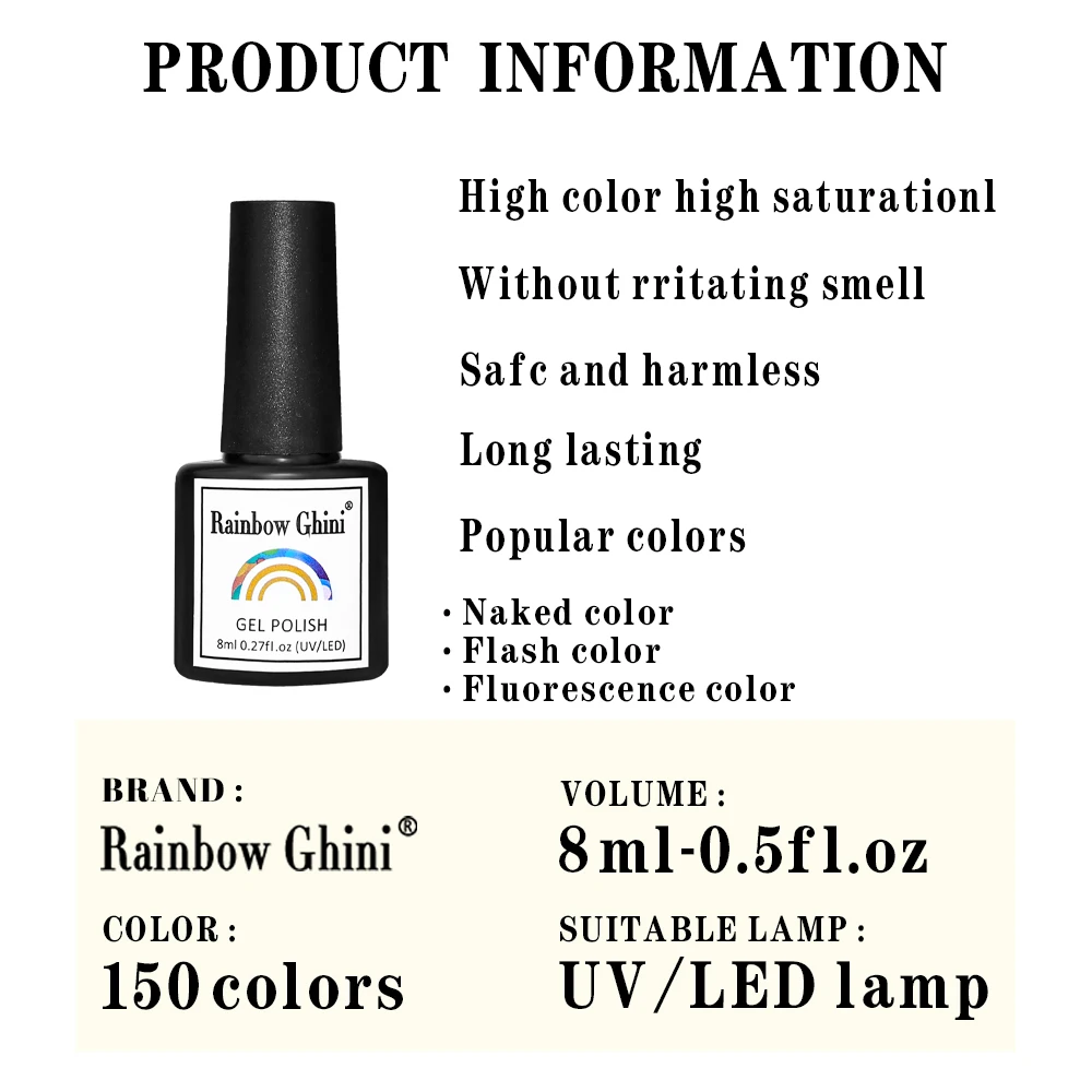 Rainbow Ghini 150 Cores Série Nail Gel Polonês Colorido Glitter Lantejoulas Gel UV LED Gel Nail Art Manicure DIY Design Vernizes