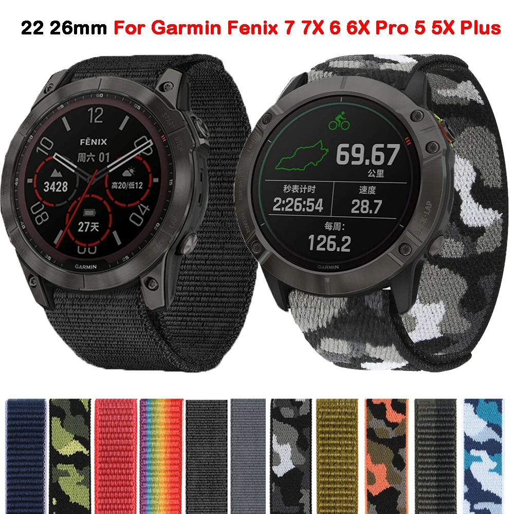 22 26mm Nylon Watch Band For Garmin Fenix 7 7X 6 6X Pro 5 5X Plus Epix Gen 2 Enduro Mk2 Mk2i Hook and Loop Quick Dry Wrist Strap