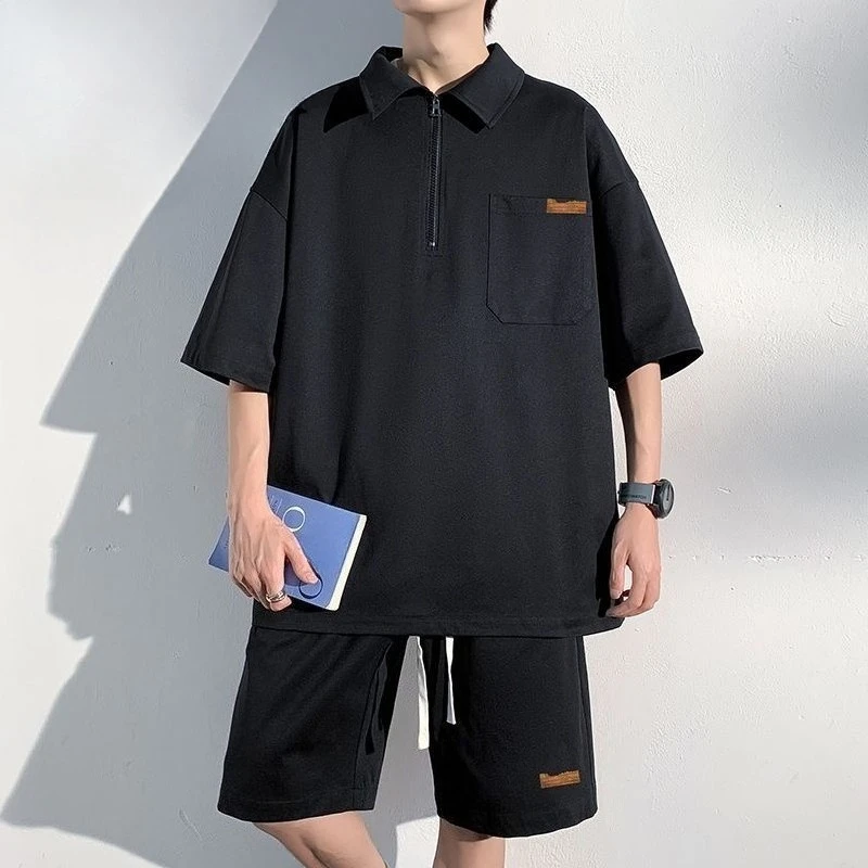 

Men's Zip Up Polo Shirt Set Summer Short Sleeve Shorts 2 Piece Outfit Casual Streetwear Tracksuit Plus Size