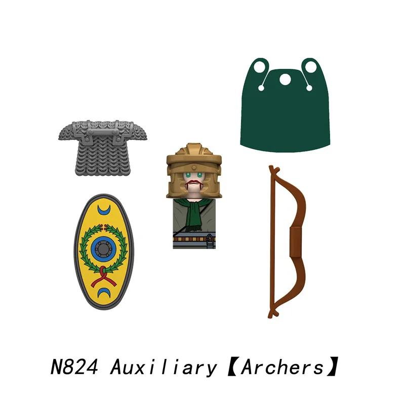 Mittelalterliche militärische römische Soldat-Figur, Baustein, Burg, Ritter, Armee, Corp, Infanterie, Offizier, Schild, Schwert, DIY-Modell, Ziegel, Spielzeug