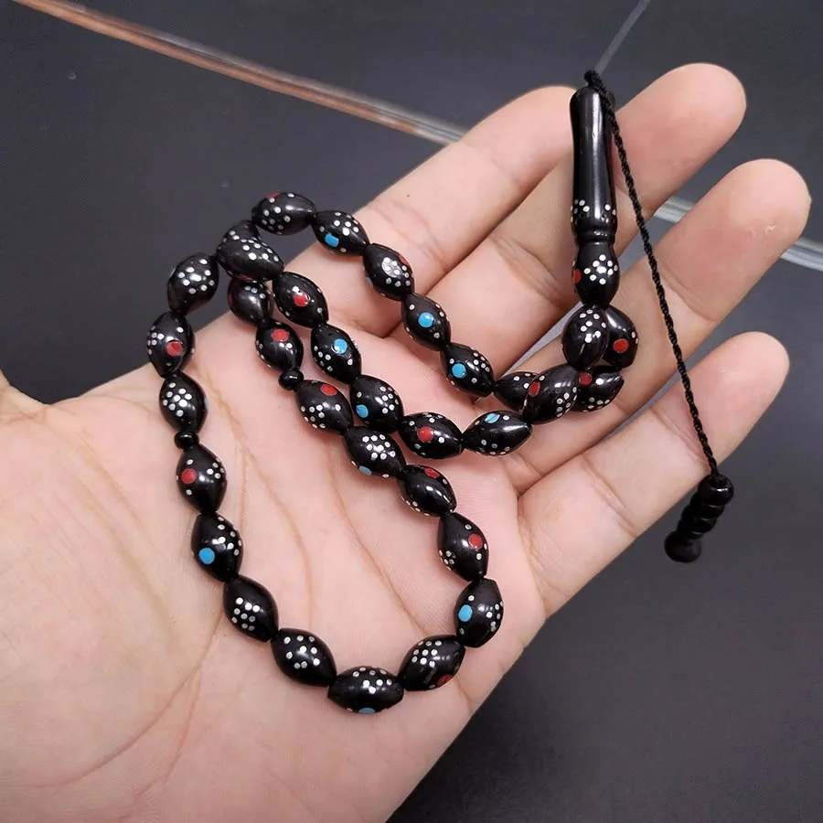 Newarrival Tasbih Natural kuka Inlaid metal turkish Misbaha prayer beads handmade black subha arabic fashion