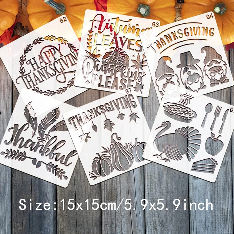 12 Pieces Thanksgiving Day Stencil, for Painting on Wood And DIY Art Craft Home Decor Maple Leaves Pumpkin Wreath Stencils