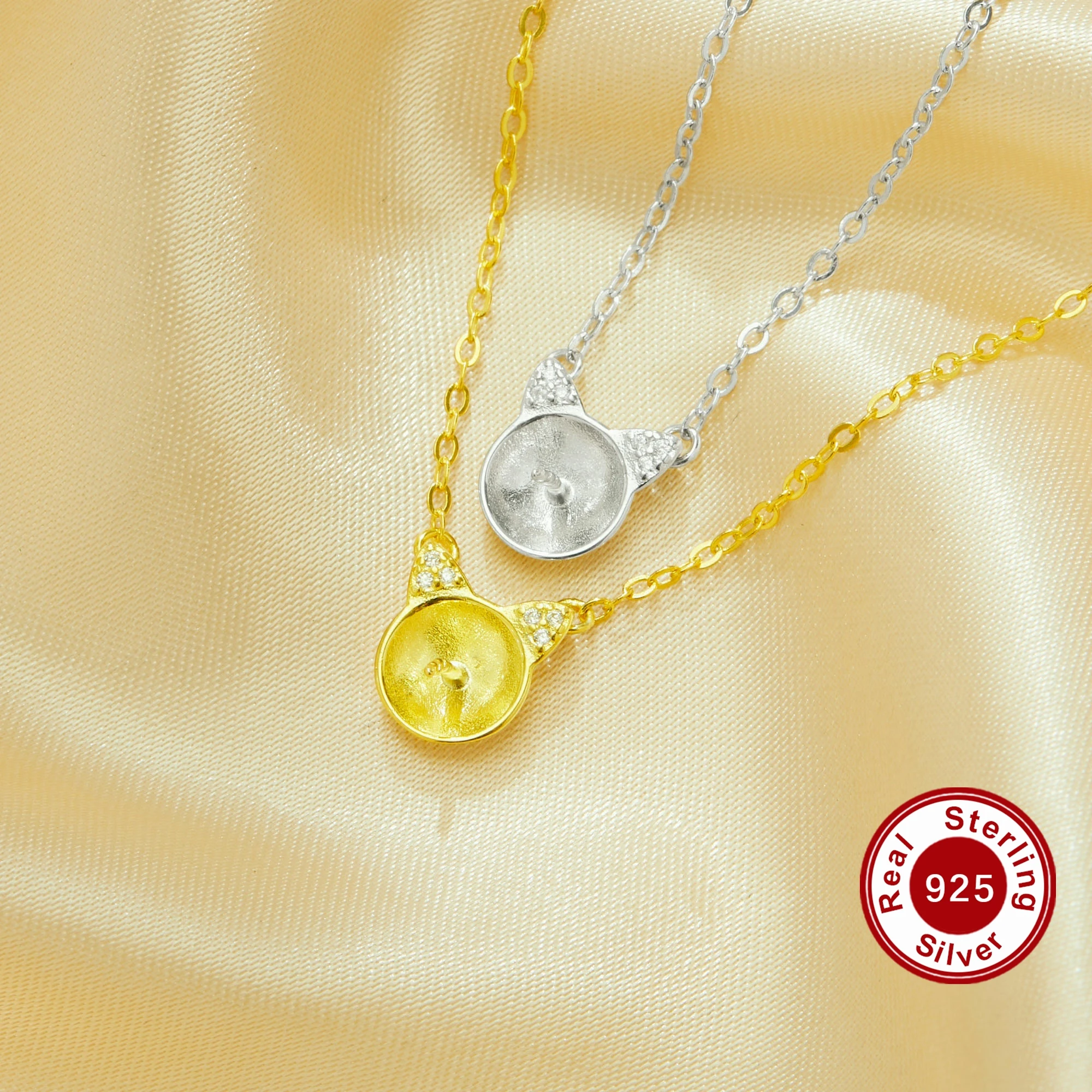 

Keepsake Breast Milk Resin Solid 925 Sterling Silver Pendant Necklace Setting for 8-9MM Half Drilled Pearl Bead 16''+2'' 1431498