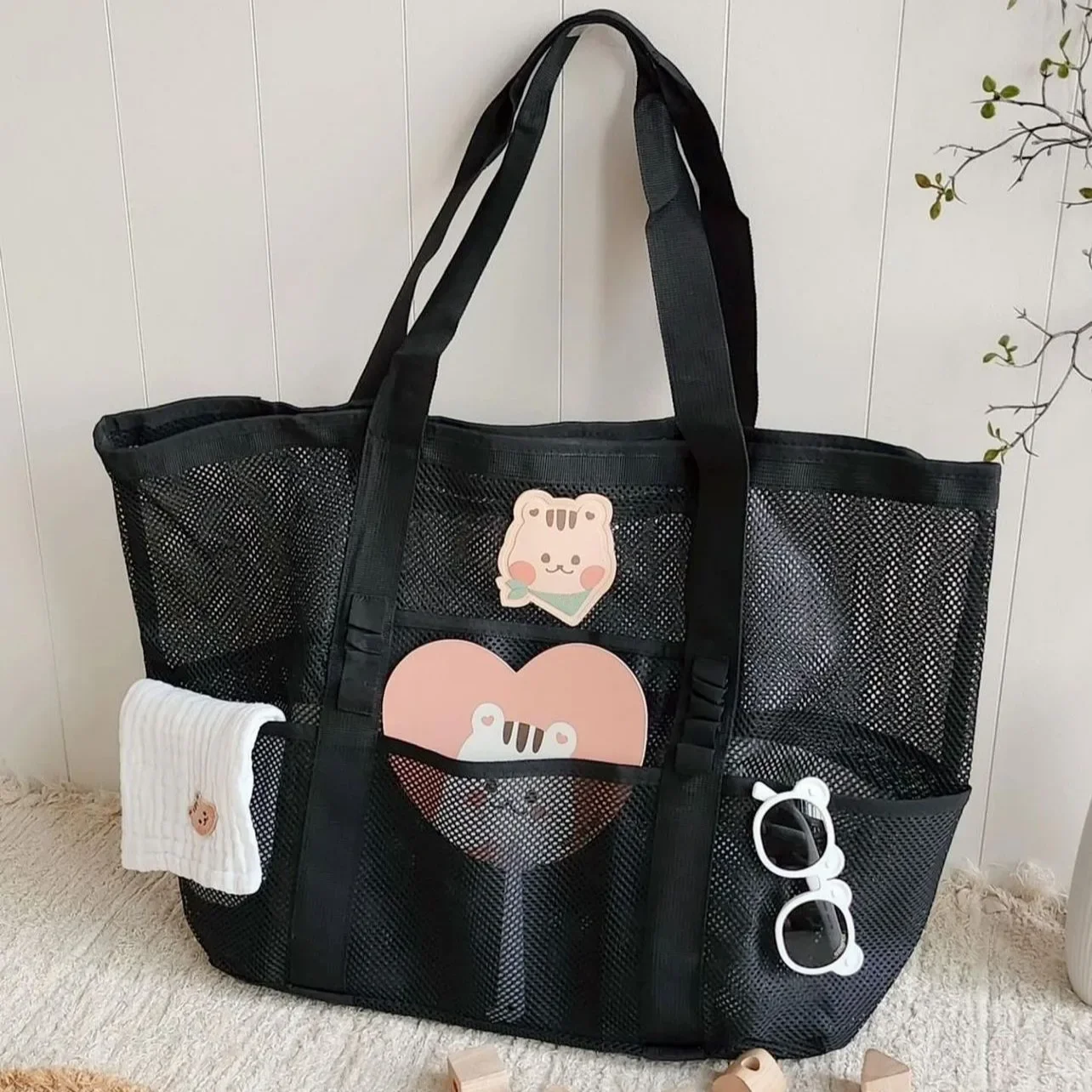 

Korean Style Beach Bag Large Capacity Cartoon Kids Beach Toy Storage Bag Transparent Mesh Swimming Bag Mommy Travel Bags Tote