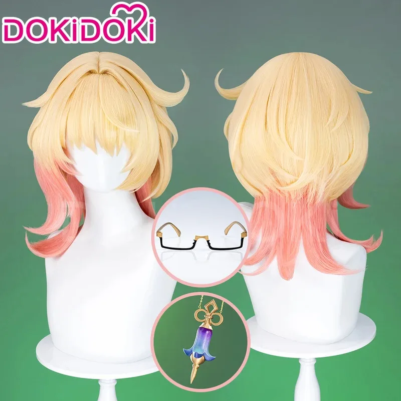 Qq28LQEmilie juego Genshin Impact peluca DokiDoki perfumista Emilie Cosplay gafas collar mujeres 45cm pelo corto gratis Wi