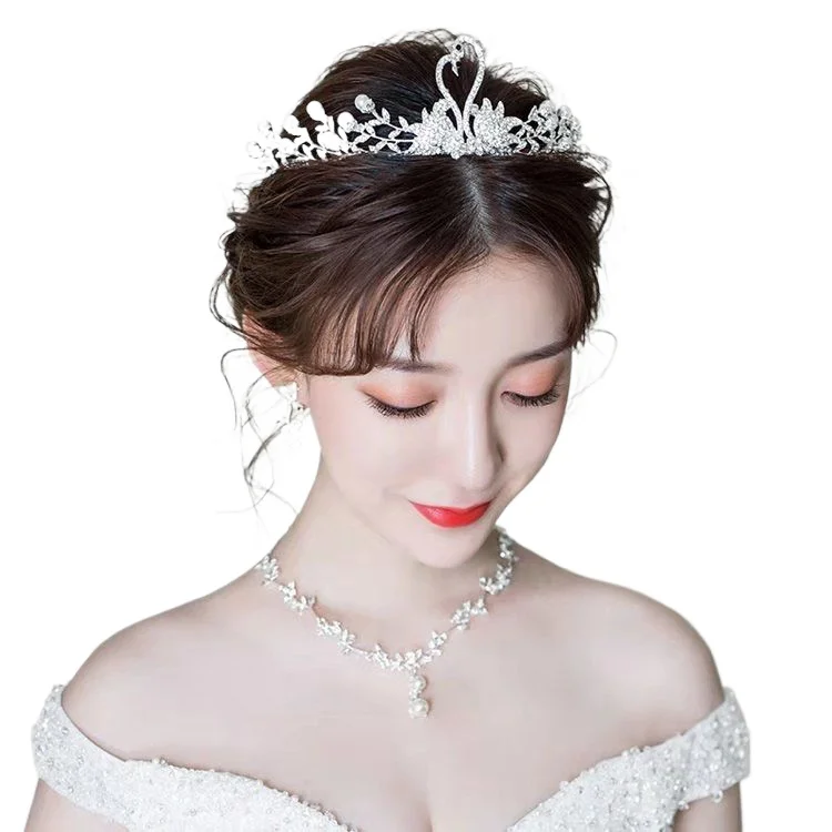Bridal Tiara Crown Wedding White Dress Crown Necklace Earrings Wedding Accessories