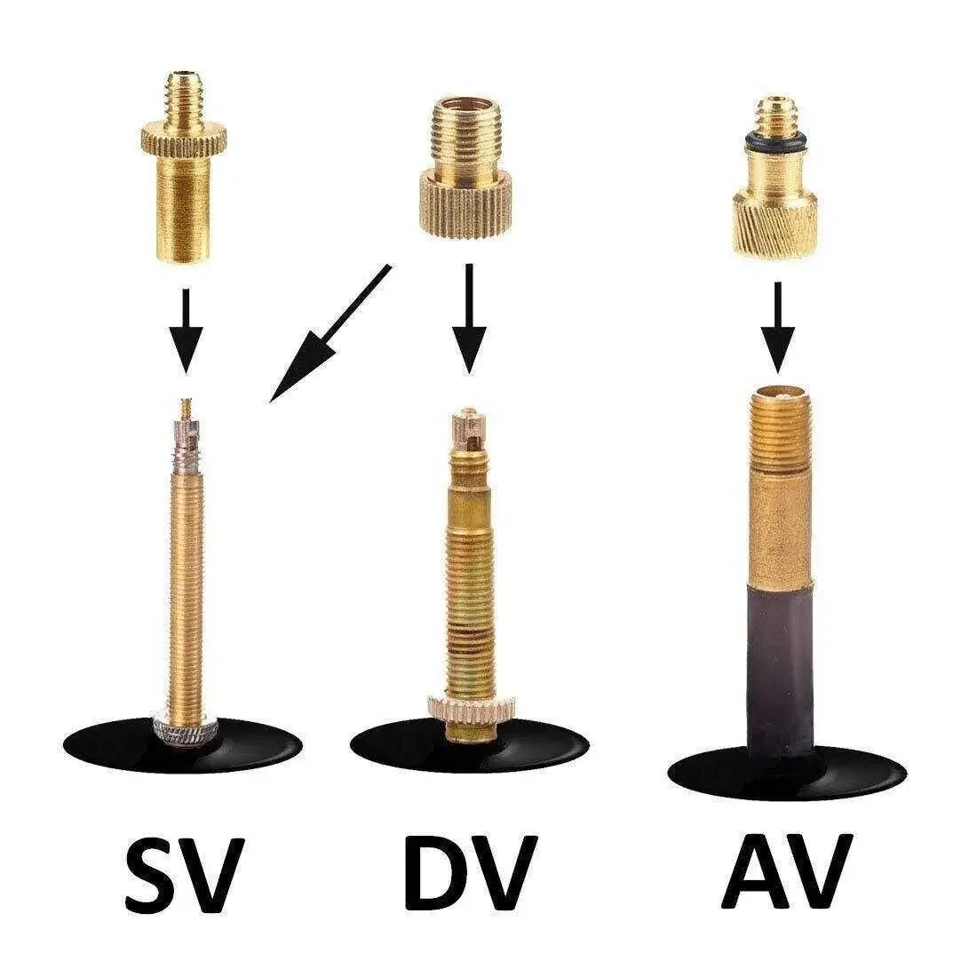 Juego de Adaptadores de Válvula Universal para Bicicleta, Convierte Válvulas Francesas (SV) y Dunlop (DV) a Schrader (AV) para Inflar Bicicletas y Automóviles