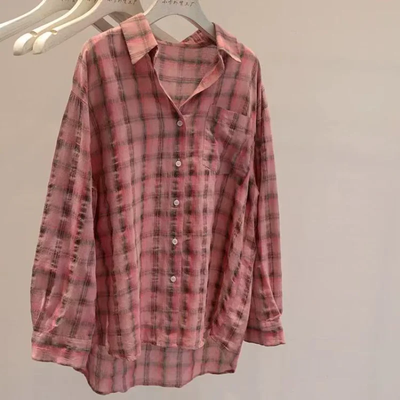 

Women's New Stitched POLO Collar Button Plaid Fashion Versatile Casual Long Sleeve Shirt