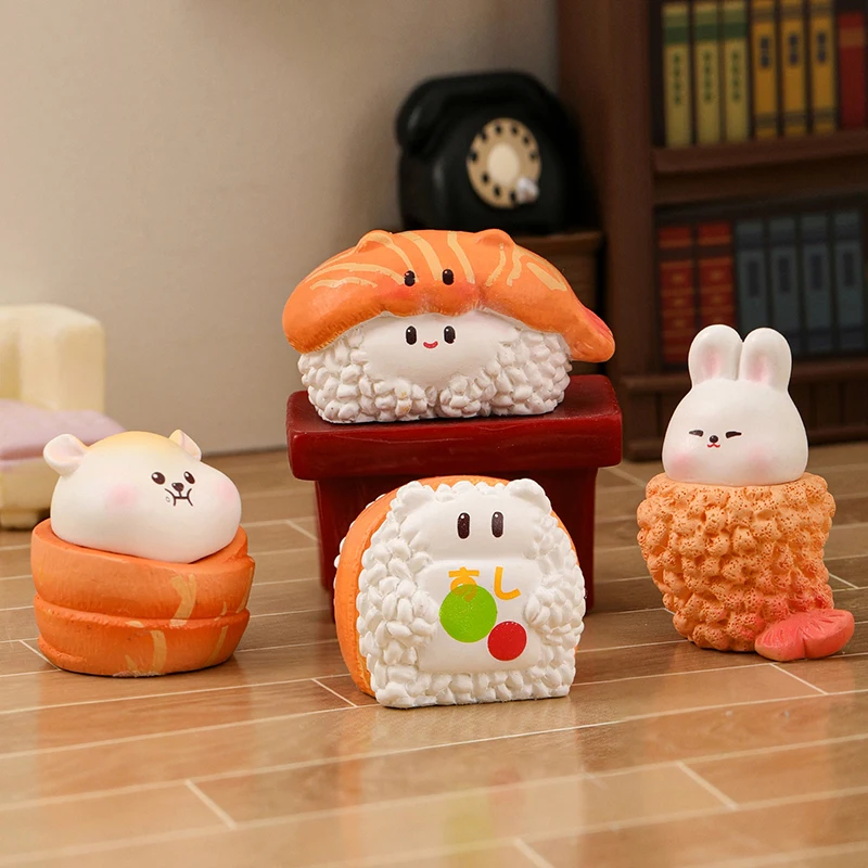 Cartoon Cute Mini Sushi Pig Cat Dog Animal Figurines Fashion Miniature Desktop Car Ornament DIY Decoration Accessories Children