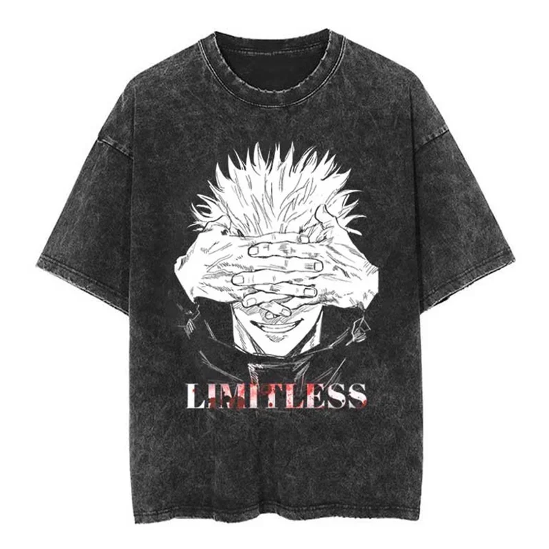 Jujutsu Kaisen Yuji Itadori & Ryomen Sukuna Split Face Printed T-shirt Men's and Women's Washed T-shirt High Quality T-shirt